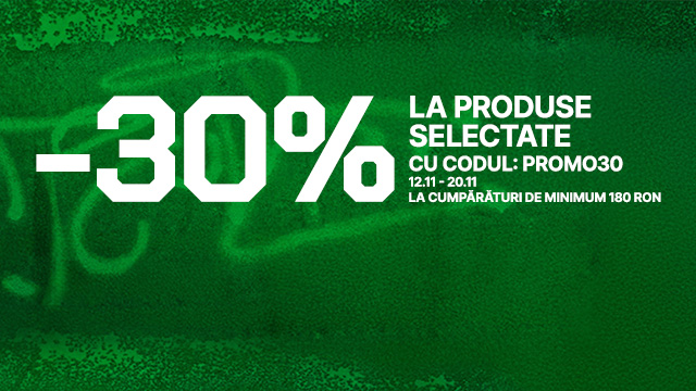 Reducere de 30% la produse selectate. Folosește codul: PROMO30 între 12.11 și 20.11. Oferta este valabilă pentru cumpărături de minimum 180 RON. banner