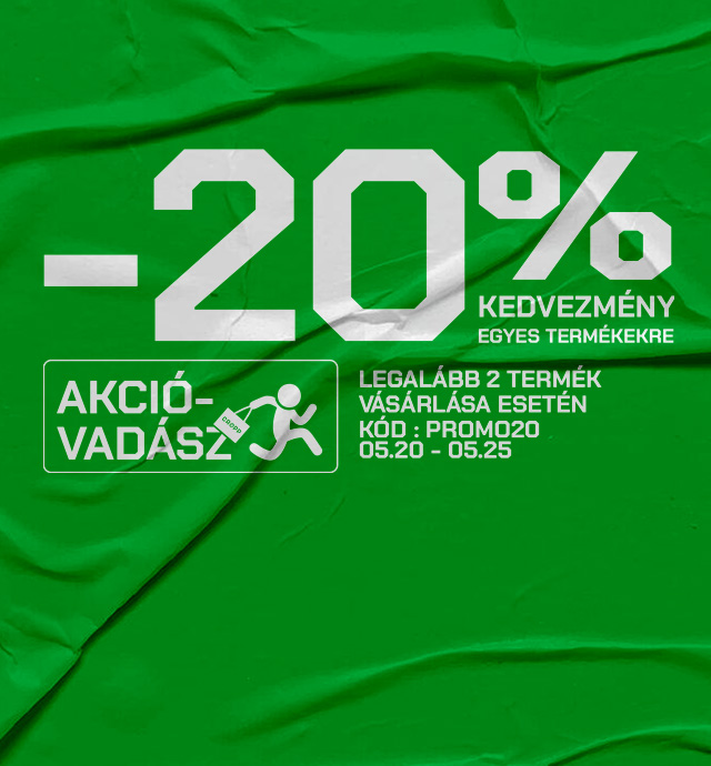 Akciós ajánlat: 20% kedvezmény kiválasztott termékekre legalább két darab vásárlásakor, PROMO20 kuponkóddal, meghatározott időszakban érvényes.