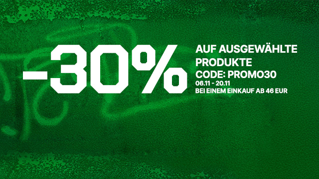 Rabattaktion: -30 % auf ausgewählte Produkte mit Code „PROMO30“. Gültig vom 06.11 bis 20.11 bei einem Einkauf ab 46 Euro. banner
