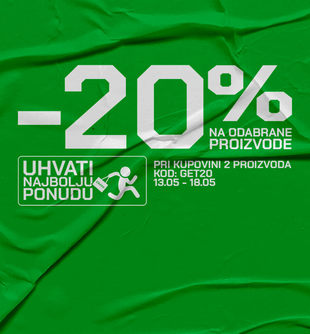 Promotivna akcija sa 20% popusta na odabrane proizvode uz kupovinu dva artikla, uz korišćenje promotivnog koda, u ograničenom periodu.