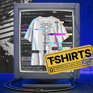 Promotional graphic presenting a T-shirt collection with bold, experimental designs, emphasizing a rebellious streetwear style and creative self-expression.