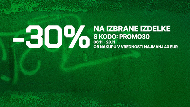 30-odstotni popust na izbrane izdelke ob uporabi kode PROMO30. Ponudba velja od 6.11. do 20.11. za nakupe v vrednosti najmanj 40 evrov. banner
