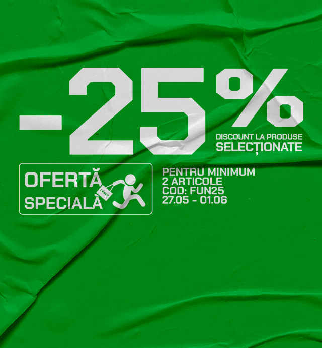 Promoție: reducere de 25% la produse selectate, aplicabilă la minimum două articole, cu codul FUN25, valabilă între 27.05 și 01.06.