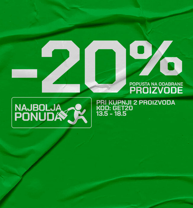 Promotivna ponuda: 20 % popusta na odabrane proizvode pri kupnji dva artikla, uz korištenje koda GET20, važeće od 13. do 18. svibnja.